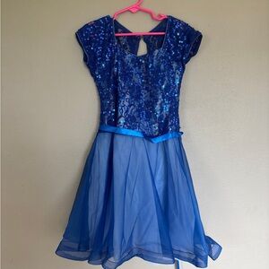 Blue Sequin Cap Sleeve Dress